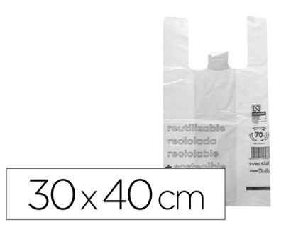BOLSA CAMISETA RECICLADA 70% BLANCA 50 MC 30X40 CM APTA LEGISLACION DE BOLSAS 2021