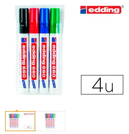 ROTULADOR EDDING PARA PIZARRA BLANCA 660 BLISTER DE 4 UNIDADES COLORES SURTIDOS RECARGABLE