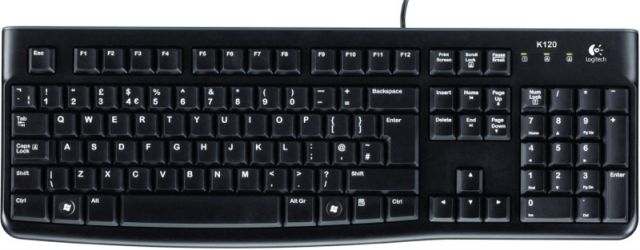 Logitech K120 Teclado USB - Resistente a Salpicaduras - Cable de 1.50m - Color Negro