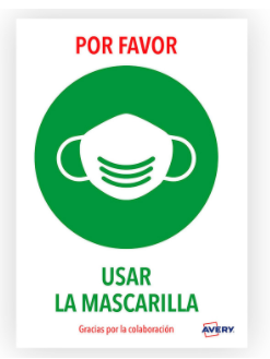 159593 / SEÑAL ADHESIVA AVERY USAR LA MASCARILLA DIN A4 RESISTENTE A LOS RAYOS UV PACK DE 2 UNIDADES 'AV_KITCOVID2_ES
