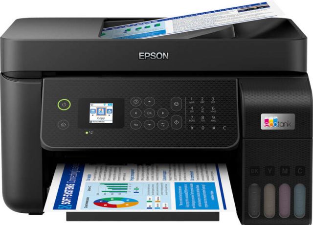 Epson Impresora Multifuncion EcoTank ET-4800 Inyeccion de Tinta Color A4 USB Wifi Ethernet Fax 5760x1440ppp Impresion monocromo 10ppm Impresion color 5ppm Bandeja entrada papel 100 hojas ADF 30 hojas Wifi direct Airprint LCD Peso 5.00Kg Negra