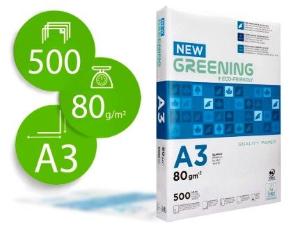 PAPEL FOTOCOPIADORA GREENING DIN A3 80 GRAMOS PAQUETE DE 500 HOJAS