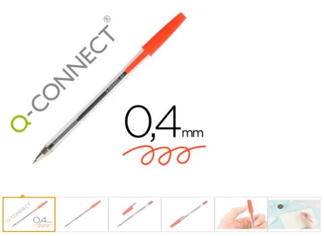BOLIGRAFO TRANSPARENTE Q-CONNECT ROJO MEDIO KF26041
