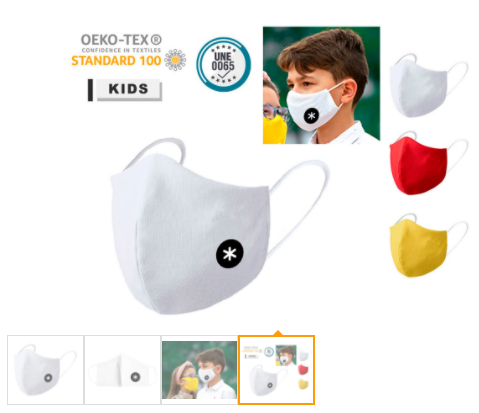 2578 / 159769  Mascarilla facial higienica Antartik infantil poliester reutilizable 2 capas 25 lavados color BLANCO.UNE 0065. Talla mediana (6 a 9 años). #COVID